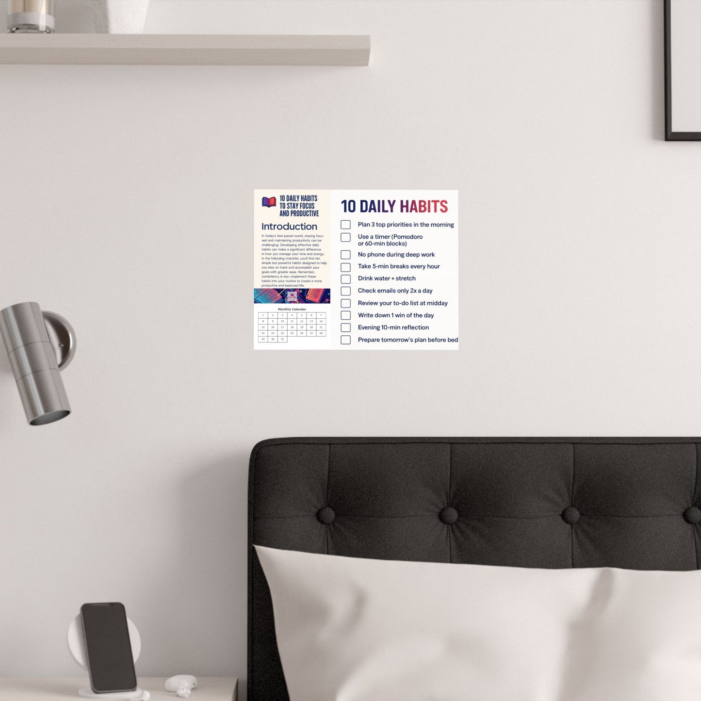 Checklist Satin Poster - Daily Habits, Stay Focused & Productive (Digital + Print Options)