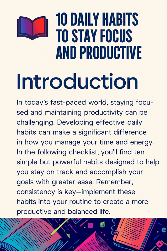 10 Daily Habits Checklist – Stay Focused & Productive (Digital Download)
